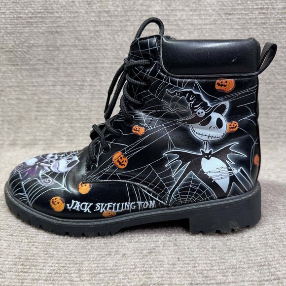 Nightmare Before Christmas Jack Skellington Boots Womens 37 Black Edgy Halloween - Picture 8 of 15
